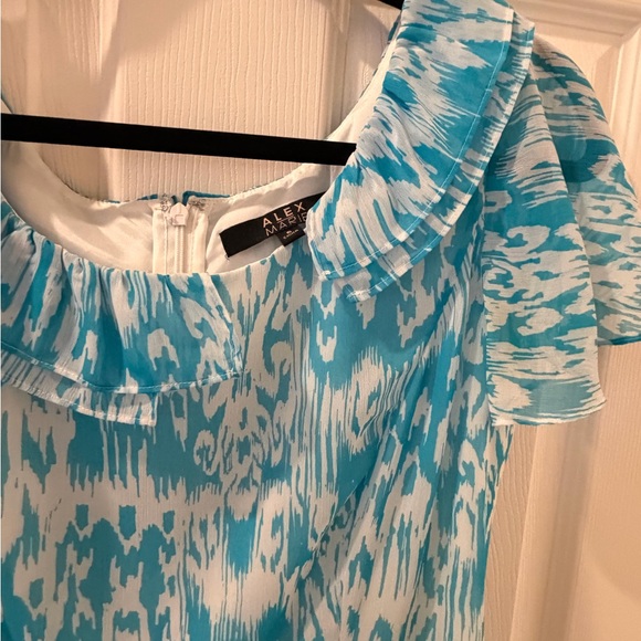 Alex Marie Turquoise & White One-Shoulder Ruffle Dress - Picture 4 of 5
